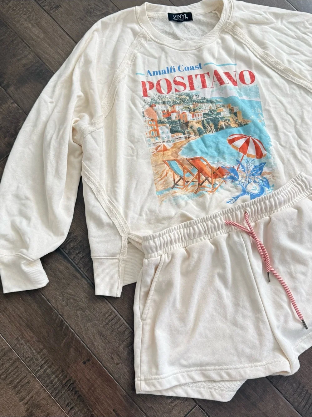 VINYL Icons Positano Amalfi Coast Graphic Sweatshirt Set Lounge Set PJs Shorts L